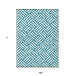 Homeroots 3' Artichoke Green Geometric Washable Area Rug - Stylish Indoor/Outdoor Design For Any Space 10' X 14' Polyester 578831