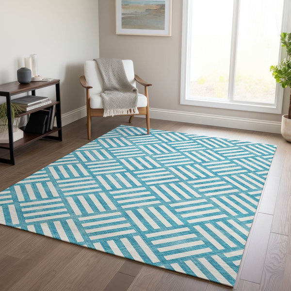 Homeroots 3' Artichoke Green Geometric Washable Area Rug - Stylish Indoor/Outdoor Design For Any Space 10' X 14' Polyester 578831