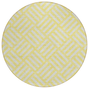 HomeRoots 5' Vibrant Yellow and Ivory Geometric Washable Area Rug for Indoor and Outdoor Spaces, Stylish Comfort 8' Round 578834