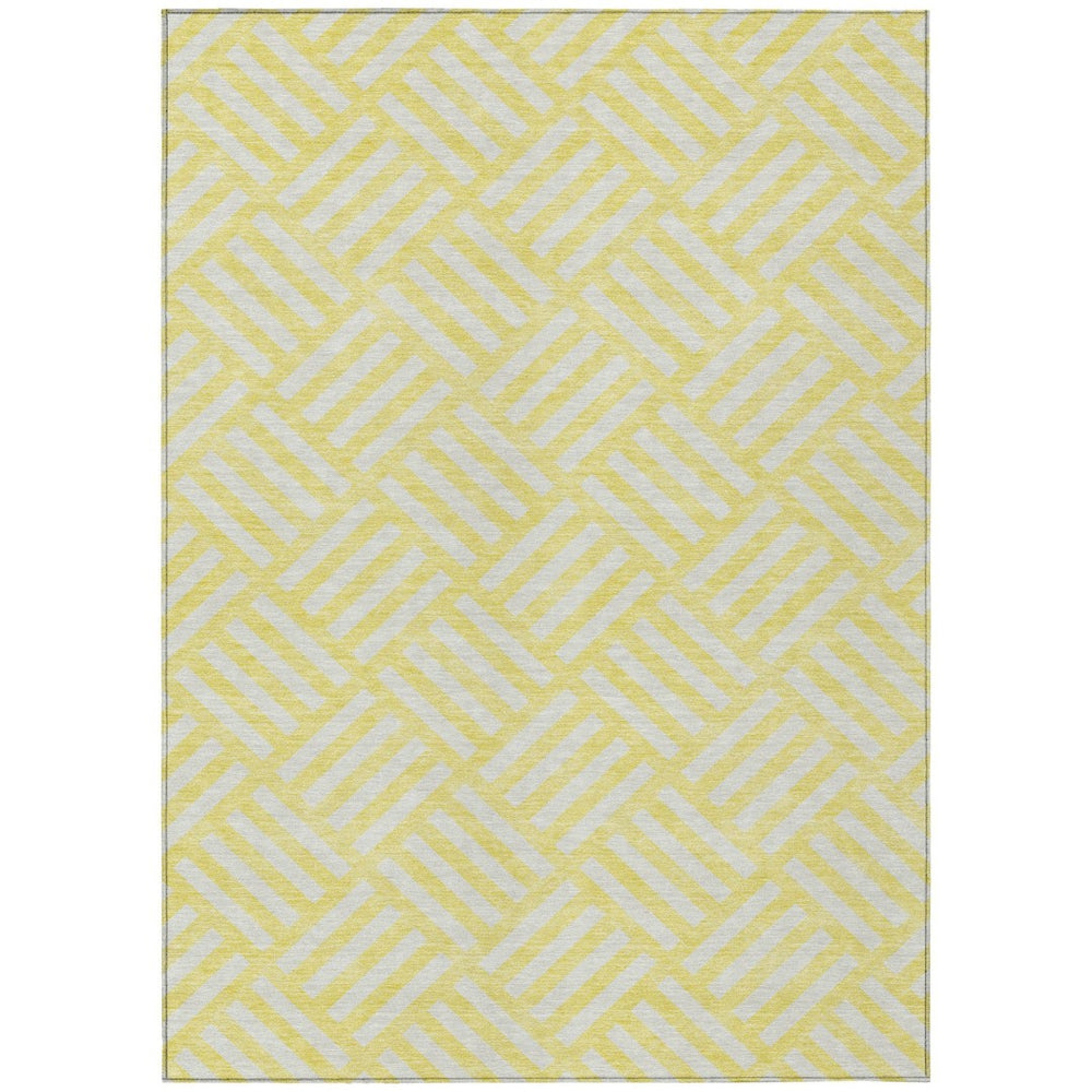 HomeRoots 5' Vibrant Yellow and Ivory Geometric Washable Area Rug for Indoor and Outdoor Spaces, Stylish Comfort 8' X 10' 578835