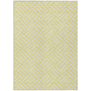 HomeRoots 9' Geometric Yellow and Ivory Washable Area Rug for Indoor and Outdoor Spaces, Durable Style 9' X 12' 578836