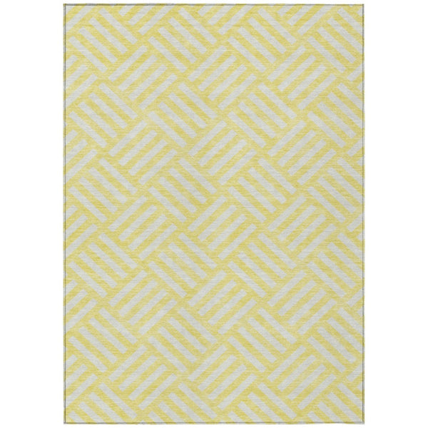 HomeRoots 9' Geometric Yellow and Ivory Washable Area Rug for Indoor and Outdoor Spaces, Durable Style 9' X 12' 578836