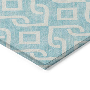 Homeroots 3' Aqua And Ivory Geometric Washable Area Rug - Perfect For Indoor Or Outdoor Spaces, Durable Design! 3' X 5' Polyester 578838