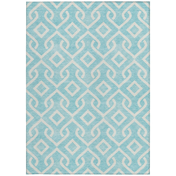 Homeroots 3' Aqua And Ivory Geometric Washable Area Rug - Perfect For Indoor Or Outdoor Spaces, Durable Design! 5' X 8' Polyester 578839