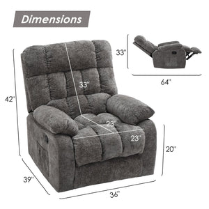 English Elm Recliner Upholstered PU Leather Rocker with Side Pocket, Ergonomic 110°–160° Adjustable Reclining Seat with Footrest, Sturdy Metal Frame for Living Room Comfort Grey T3623P380413