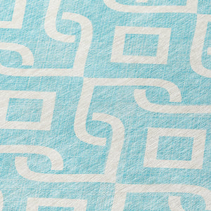 Homeroots 3' Aqua And Ivory Geometric Washable Area Rug - Perfect For Indoor Or Outdoor Spaces, Durable Design! 8' Round Polyester 578840