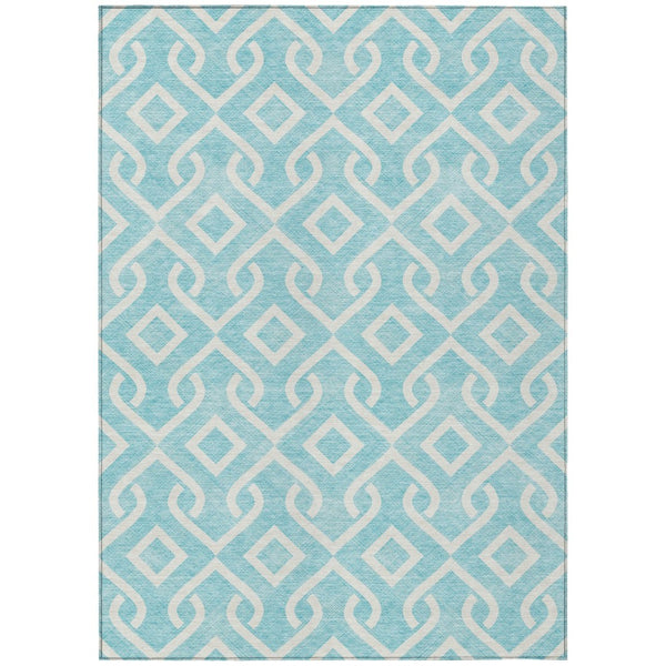 HomeRoots 5' Aqua and Ivory Geometric Area Rug - Durable, Washable, Modern Design for Indoor and Outdoor Use 8' X 10' 578841