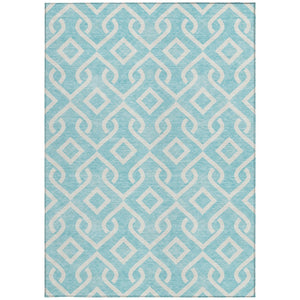 Homeroots 3' Aqua And Ivory Geometric Washable Area Rug - Perfect For Indoor Or Outdoor Spaces, Durable Design! 9' X 12' Polyester 578842