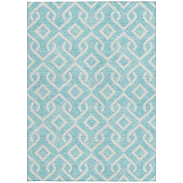 Homeroots 3' Aqua And Ivory Geometric Washable Area Rug - Perfect For Indoor Or Outdoor Spaces, Durable Design! 9' X 12' Polyester 578842