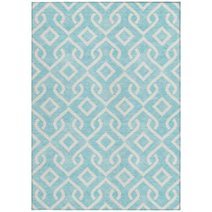 Homeroots 3' Aqua And Ivory Geometric Washable Area Rug - Perfect For Indoor Or Outdoor Spaces, Durable Design! 10' X 14' Polyester 578843