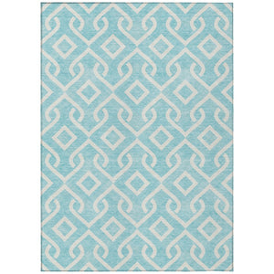 HomeRoots 5' Aqua and Ivory Geometric Area Rug - Durable, Washable, Modern Design for Indoor and Outdoor Use 10' X 14' 578843