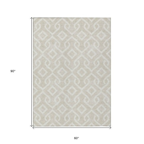 Homeroots 3' Aqua And Ivory Geometric Washable Area Rug - Perfect For Indoor Or Outdoor Spaces, Durable Design! 5' X 8' Polyester 578845