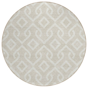 HomeRoots 5' Beige and Ivory Geometric Area Rug - Durable, Washable Design for Indoor and Outdoor Spaces 8' Round 578846