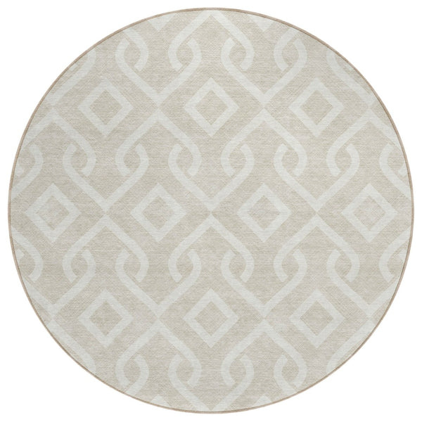 HomeRoots 5' Beige and Ivory Geometric Area Rug - Durable, Washable Design for Indoor and Outdoor Spaces 8' Round 578846