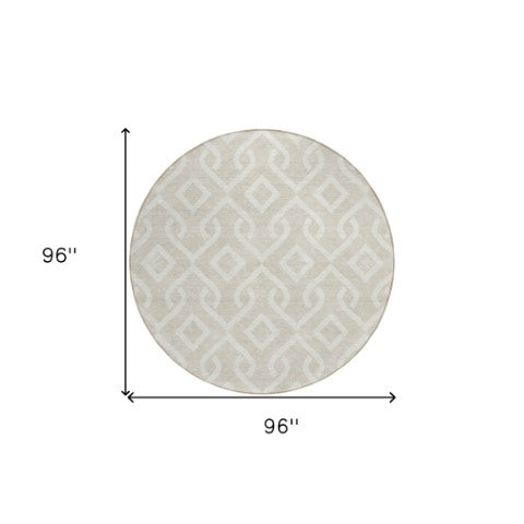 Homeroots 3' Aqua And Ivory Geometric Washable Area Rug - Perfect For Indoor Or Outdoor Spaces, Durable Design! 8' Round Polyester 578846