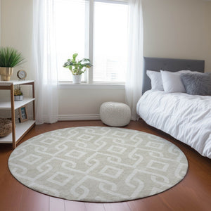 Homeroots 3' Aqua And Ivory Geometric Washable Area Rug - Perfect For Indoor Or Outdoor Spaces, Durable Design! 8' Round Polyester 578846
