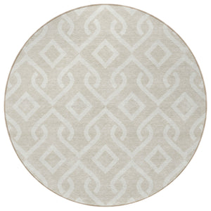 Homeroots 3' Aqua And Ivory Geometric Washable Area Rug - Perfect For Indoor Or Outdoor Spaces, Durable Design! 8' Round Polyester 578846