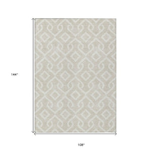 Homeroots 3' Aqua And Ivory Geometric Washable Area Rug - Perfect For Indoor Or Outdoor Spaces, Durable Design! 9' X 12' Polyester 578848