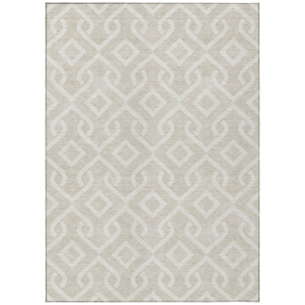 HomeRoots 5' Beige and Ivory Geometric Area Rug - Durable, Washable Design for Indoor and Outdoor Spaces 10' X 14' 578849