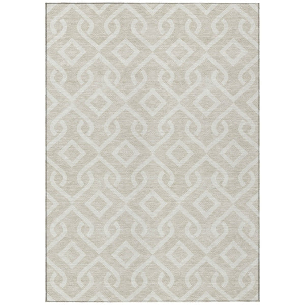 HomeRoots 5' Beige and Ivory Geometric Area Rug - Durable, Washable Design for Indoor and Outdoor Spaces 10' X 14' 578849