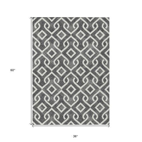 Homeroots 3' Aqua And Ivory Geometric Washable Area Rug - Perfect For Indoor Or Outdoor Spaces, Durable Design! 3' X 5' Polyester 578850