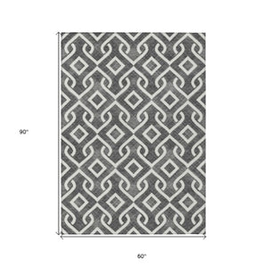 Homeroots 3' Aqua And Ivory Geometric Washable Area Rug - Perfect For Indoor Or Outdoor Spaces, Durable Design! 5' X 8' Polyester 578851