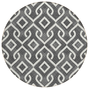 HomeRoots 5' Stylish Black and Ivory Geometric Area Rug - Durable, Washable, Perfect for Indoor & Outdoor Use 8' Round 578852