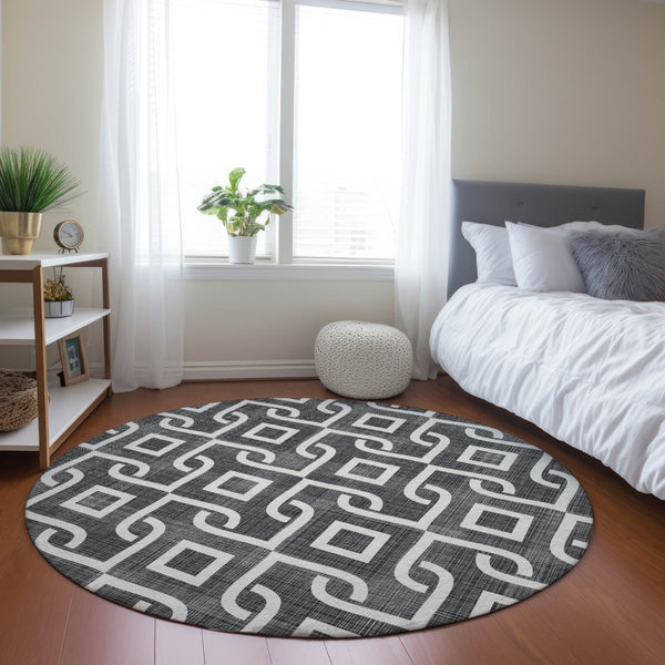 Homeroots 3' Aqua And Ivory Geometric Washable Area Rug - Perfect For Indoor Or Outdoor Spaces, Durable Design! 8' Round Polyester 578852