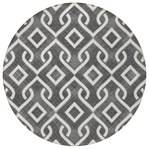 Homeroots 3' Aqua And Ivory Geometric Washable Area Rug - Perfect For Indoor Or Outdoor Spaces, Durable Design! 8' Round Polyester 578852