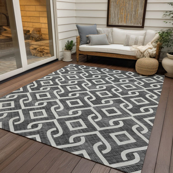 Homeroots 3' Aqua And Ivory Geometric Washable Area Rug - Perfect For Indoor Or Outdoor Spaces, Durable Design! 8' X 10' Polyester 578853