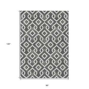 Homeroots 3' Aqua And Ivory Geometric Washable Area Rug - Perfect For Indoor Or Outdoor Spaces, Durable Design! 8' X 10' Polyester 578853