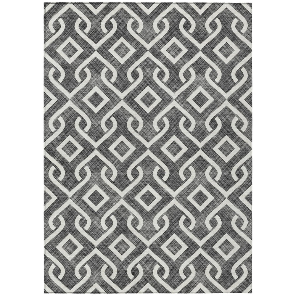 HomeRoots 9' Modern Black and Ivory Geometric Washable Area Rug for Indoor and Outdoor Durability and Style 9' X 12' 578854