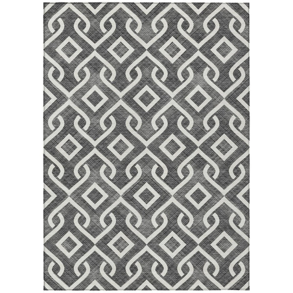 HomeRoots 9' Modern Black and Ivory Geometric Washable Area Rug for Indoor and Outdoor Durability and Style 9' X 12' 578854