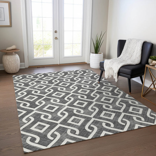 Homeroots 3' Aqua And Ivory Geometric Washable Area Rug - Perfect For Indoor Or Outdoor Spaces, Durable Design! 9' X 12' Polyester 578854