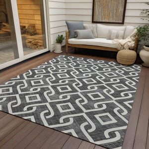 Homeroots 3' Aqua And Ivory Geometric Washable Area Rug - Perfect For Indoor Or Outdoor Spaces, Durable Design! 10' X 14' Polyester 578855