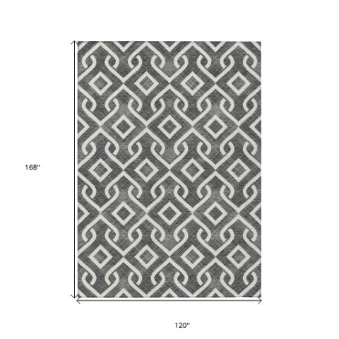 Homeroots 3' Aqua And Ivory Geometric Washable Area Rug - Perfect For Indoor Or Outdoor Spaces, Durable Design! 10' X 14' Polyester 578855