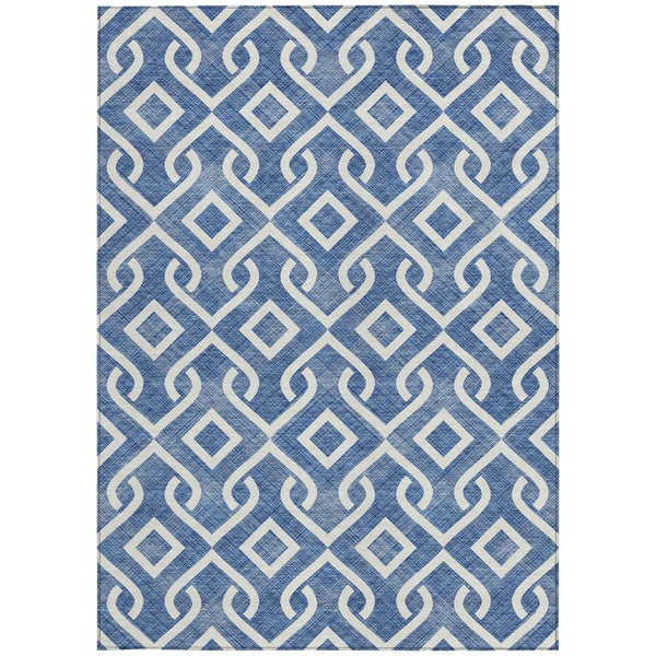 Homeroots 3' Aqua And Ivory Geometric Washable Area Rug - Perfect For Indoor Or Outdoor Spaces, Durable Design! 5' X 8' Polyester 578857