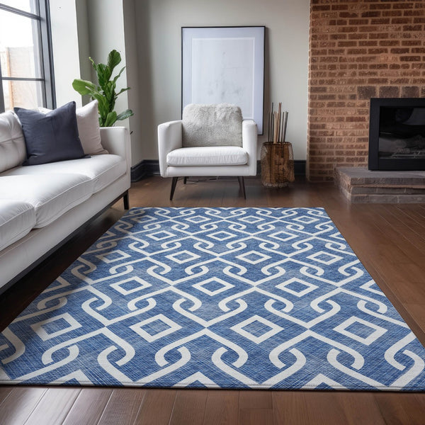 Homeroots 3' Aqua And Ivory Geometric Washable Area Rug - Perfect For Indoor Or Outdoor Spaces, Durable Design! 5' X 8' Polyester 578857