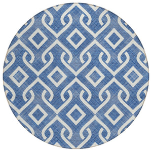 HomeRoots 5' Blue and Ivory Geometric Indoor Outdoor Area Rug - Stylish, Durable, and Machine-Washable Design 8' Round 578858
