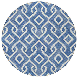 Homeroots 3' Aqua And Ivory Geometric Washable Area Rug - Perfect For Indoor Or Outdoor Spaces, Durable Design! 8' Round Polyester 578858