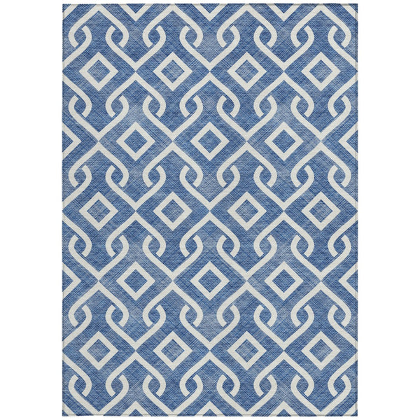 Homeroots 3' Aqua And Ivory Geometric Washable Area Rug - Perfect For Indoor Or Outdoor Spaces, Durable Design! 8' X 10' Polyester 578859