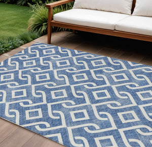 Homeroots 3' Aqua And Ivory Geometric Washable Area Rug - Perfect For Indoor Or Outdoor Spaces, Durable Design! 8' X 10' Polyester 578859
