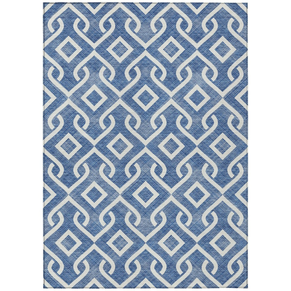 HomeRoots 5' Blue and Ivory Geometric Indoor Outdoor Area Rug - Stylish, Durable, and Machine-Washable Design 8' X 10' 578859