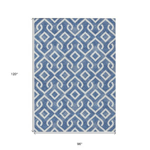Homeroots 3' Aqua And Ivory Geometric Washable Area Rug - Perfect For Indoor Or Outdoor Spaces, Durable Design! 8' X 10' Polyester 578859
