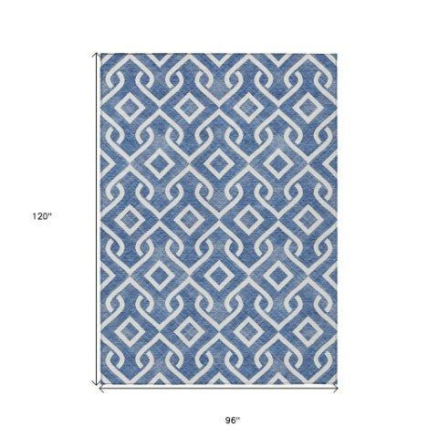 Homeroots 3' Aqua And Ivory Geometric Washable Area Rug - Perfect For Indoor Or Outdoor Spaces, Durable Design! 8' X 10' Polyester 578859