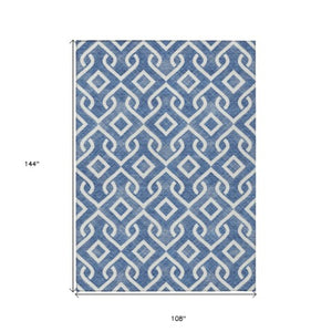 Homeroots 3' Aqua And Ivory Geometric Washable Area Rug - Perfect For Indoor Or Outdoor Spaces, Durable Design! 9' X 12' Polyester 578860