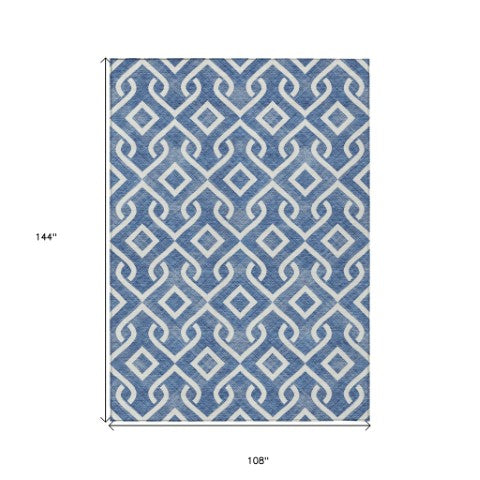 Homeroots 3' Aqua And Ivory Geometric Washable Area Rug - Perfect For Indoor Or Outdoor Spaces, Durable Design! 9' X 12' Polyester 578860