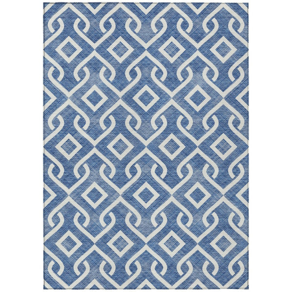 HomeRoots 5' Blue and Ivory Geometric Indoor Outdoor Area Rug - Stylish, Durable, and Machine-Washable Design 10' X 14' 578861