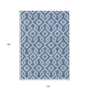 Homeroots 3' Aqua And Ivory Geometric Washable Area Rug - Perfect For Indoor Or Outdoor Spaces, Durable Design! 10' X 14' Polyester 578861
