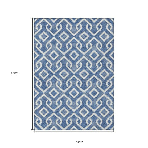 Homeroots 3' Aqua And Ivory Geometric Washable Area Rug - Perfect For Indoor Or Outdoor Spaces, Durable Design! 10' X 14' Polyester 578861